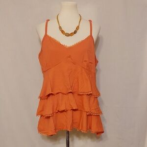 One Step Up Coral Flowy Tiered Ruffled Tank Top